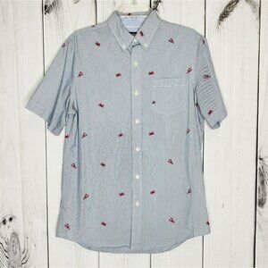 Chaps Button-Down Shirt Mens Sz M Blue Striped Crab Lobster Short Sleeve